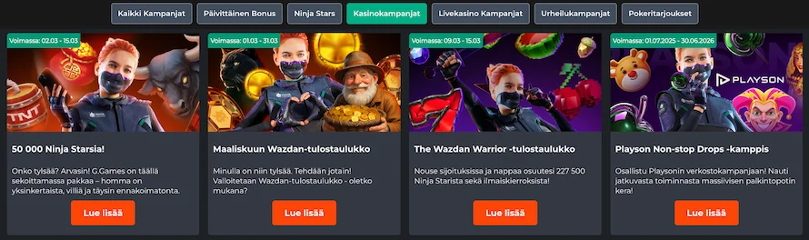Ninja Casinolla tarjottavat kampanjat