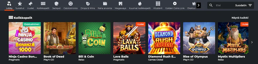 Ninja Casinon kolikkopelit