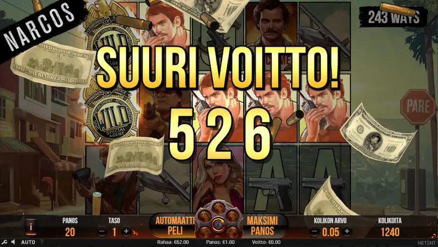 Suuri voitto Narcos-kolikkopelissä