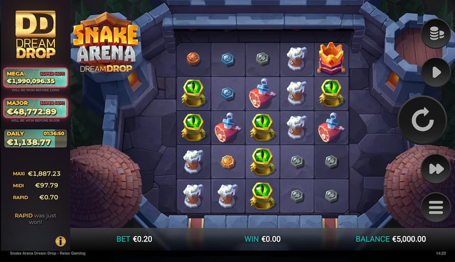 Snake Arena Dream Drop -kolikkopelin peliruudukko