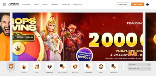 MaxxWin Casinon etusivulla mainostetaan Drops & Win