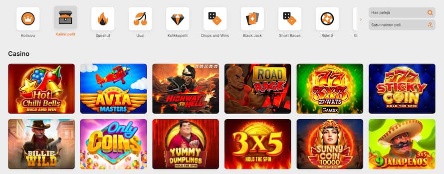 MaxxWinin kasinopelejä voi etsiä kategorioiden perusteella