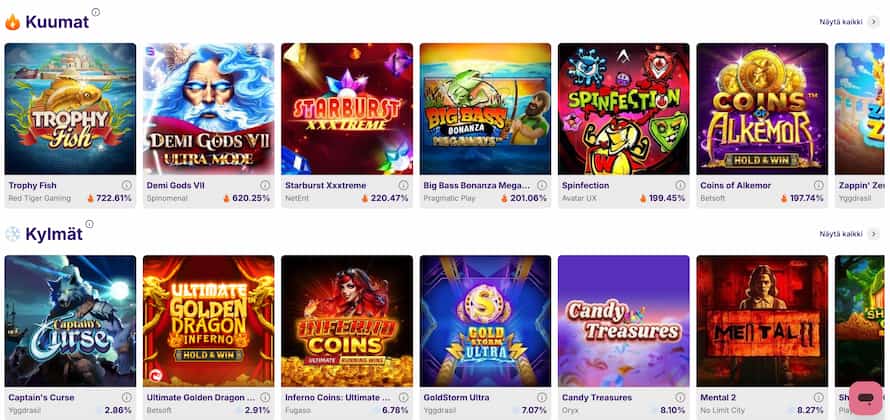 Lucky Koala sisältää pelikategoriat Kuumat ja Kylmät