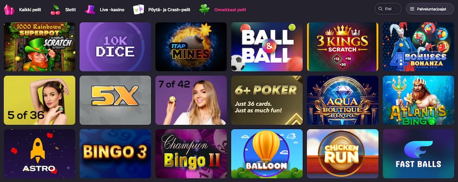 HotLoot Casinolta löytyy myös onnekkaat pelit -kategoria