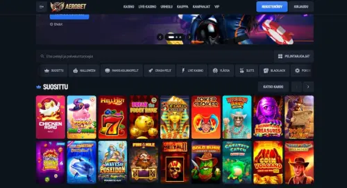 Aerobet Casinon etusivulla esitellään suosituimpia pelejä