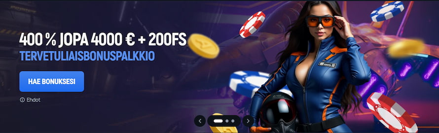 Aerobet Casinon tervetuliaisbonusta mainostaa nainen lentäjän asussa.