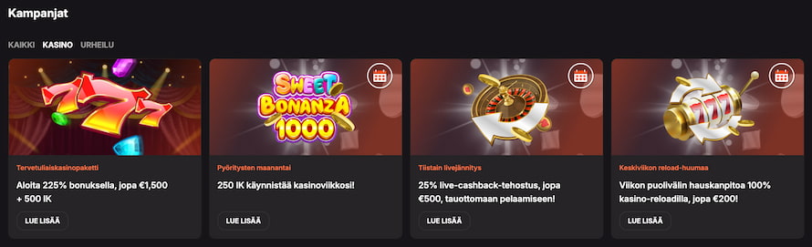 Casinoistin tarjouksista löytyy talletusbonuksia ja ilmaiskierroksia