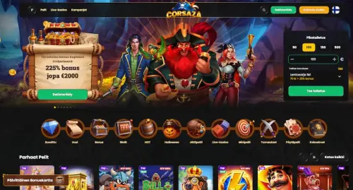 Corsaza Casinon etusivulla näkyvät pelikategoriat