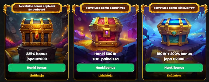 Corsaza Casinon tarjoamat kolme eri bonusvaihtoehtoa uusille pelaajille
