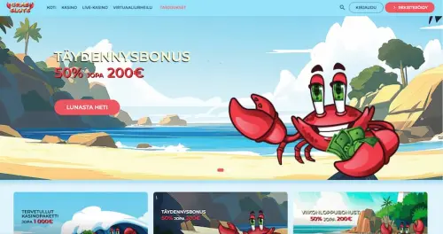 CrabSlots Casinon etusivulla esiintyy rapu