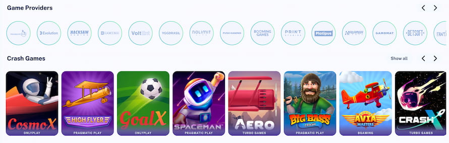 DailySpins Casinon pelintarjoajia ja crash-pelejä