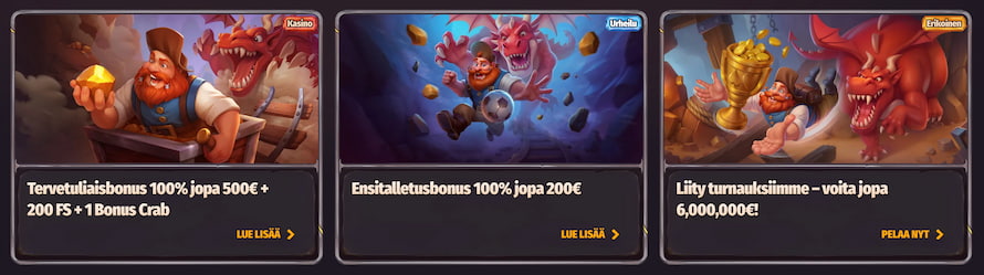 Dragonia Casinolla tarjolla tervetuliaisbonus, ensitalletusbonus ja turnauksia