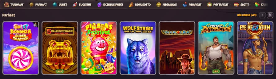 Dragonia Casino listaa parhaita pelejä, mukana lukien Sweet Bonanza Super Scatter