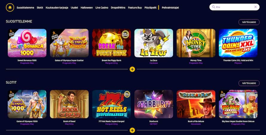 Joki Casinon suosittelemat pelit ja slotit omissa osioissaan
