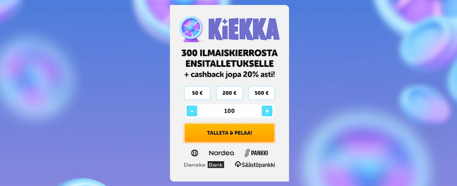 Kiekka Kasinon ilmaiskierroksia mainostetaan talletuksen yhteydessä