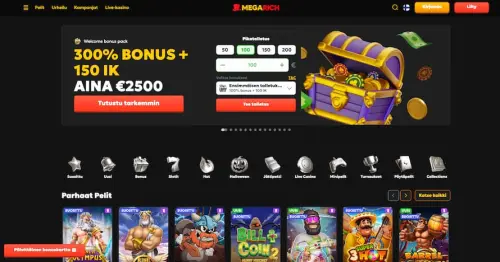 Megarich Casinon etusivulta käsin onnistuu pikatalletus