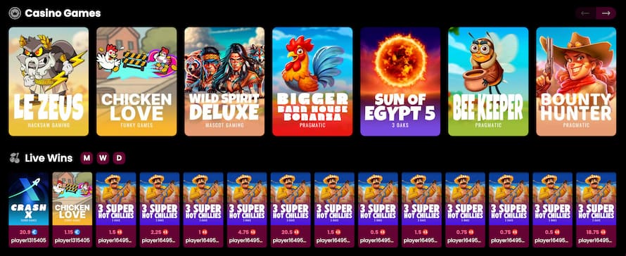 Tenex Casinon peleihin lukeutuu myös Le Zeus