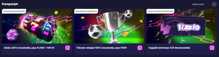 Rizzio Casinon tervetuliaispaketit uusille pelaajille sekä kasinolle että vedonlyöntiin