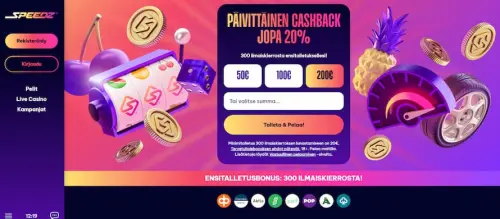 speedz casino etusivulla mainostetaan päivittäistä cashbackiä