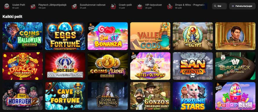 Freespinza Casinon kaikki pelit sekä joitakin pelikategorioita