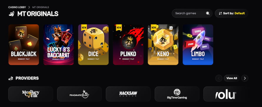 MonkeyTilt Casino uniikit kasinopelit