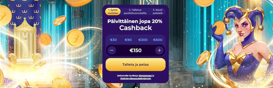 Ruhtinas Kasinon talletusikkuna ja maininta cashback-edusta