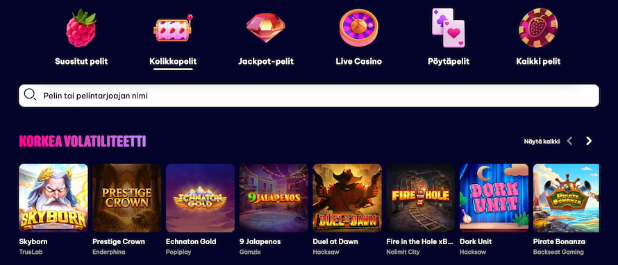 Berriez Casinon korkean volatiliteetin kolikkopelit