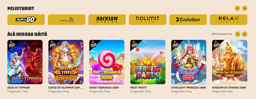 Tykitys Kasinolla tarjottavat slotit ja pelistudiot
