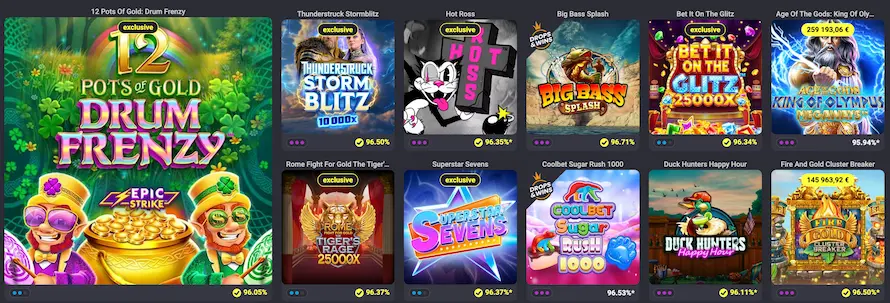 Coolbet Casinon tarjoamiin kolikkopeleihin lukeutuvat Big Bass Splash ja Hot Ross