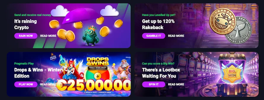 Metaspins Casino tarjoaa esimerkiksi rakeback-etuja ja turnauksia