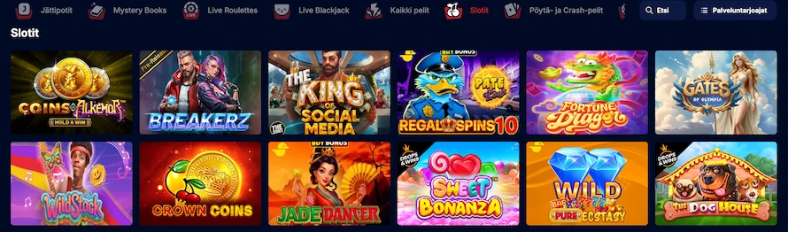 SpinTexas Casinon kolikkopelejä ovat esimerkiksi Dog House ja Gates of Olympia