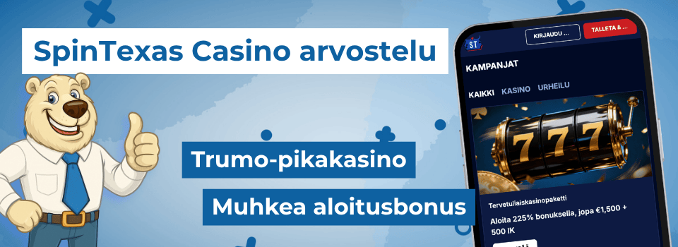 SpinTexas on Trumo pay n play -kasino, joka tarjoaa mehevän tervetuliaisbonuksen