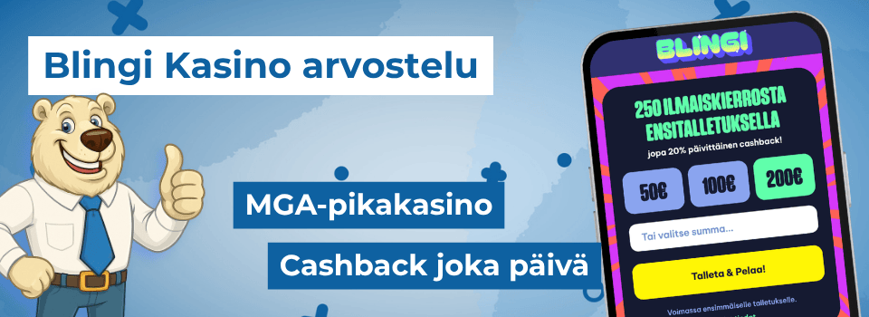 Blingi Casino on MGA-lisenssin pikakasino, joka tarjoaa käteispalautusta päivittäin