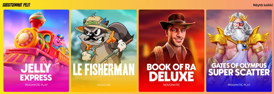 Uuno Kasinon suosituimmat pelit, mukaan lukien Le Fisherman ja Jelly Express
