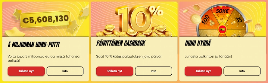 Uuno Kasino tarjoilee monenlaisia palkintoja sekä päivittäisen cashbackin.
