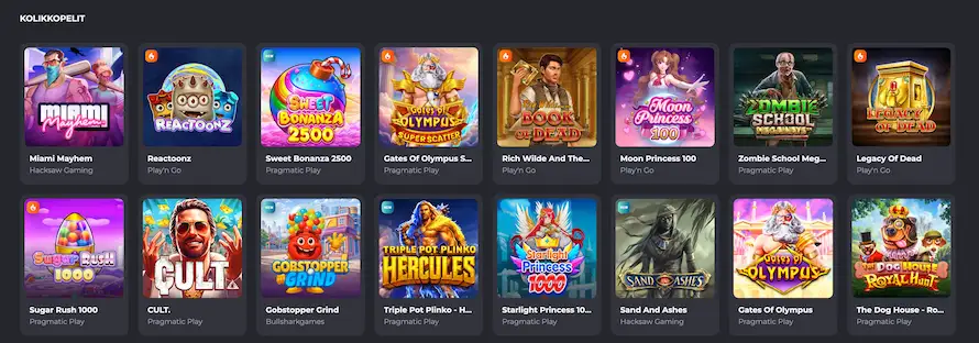 Hupislots Casinon slotteja ovat mm. Bonanza 2500 ja Reactoonz