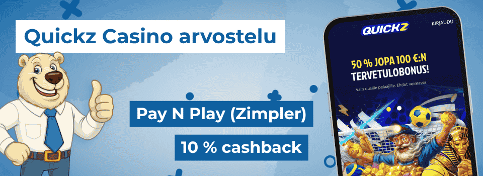 Quickz Casino on Zimpler-maksut tarjoavat pikakasino, jolta saa viikoittain käteispalautusta