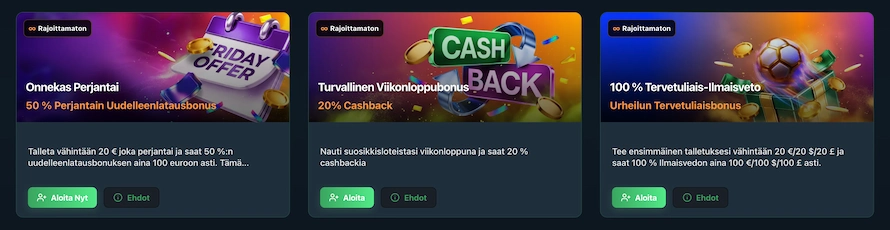 Betportal Casinon kampanjoita ovat esimerkiksi reload-bonus ja cashback
