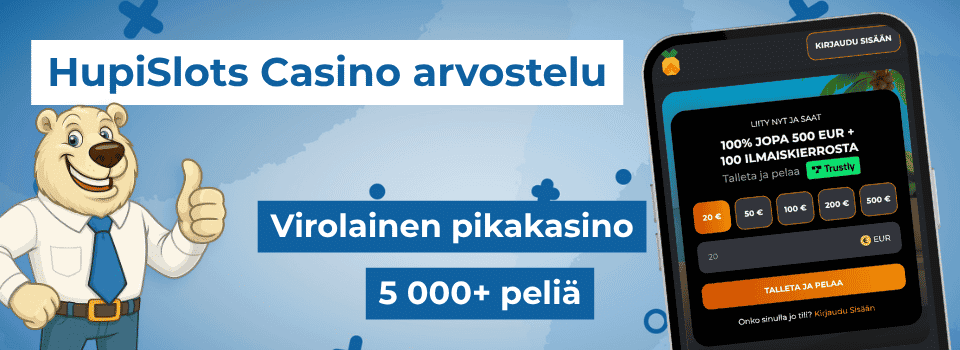 HupiSlots on virolainen Pay N Play -sivusto, joka tarjoaa 5 000+ peliä