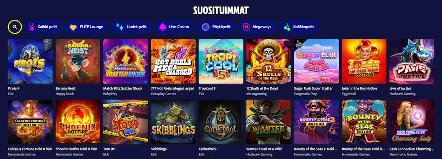 Quickz Kasino tarjoaa kaikki suosituimmat kolikkopelit pelattavaksi