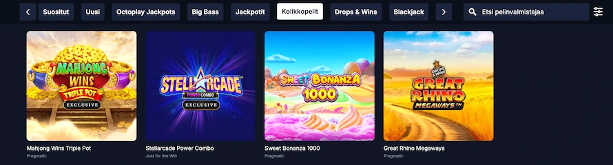 247Betin kolikkopeleihin kuuluvat esimerkiksi Great Rhino Megaways ja Sweet Bonanza 1000.