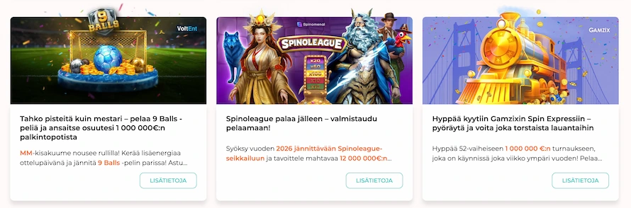 Spininio Casino kampanjat sisältävät lukuisia turnauksia