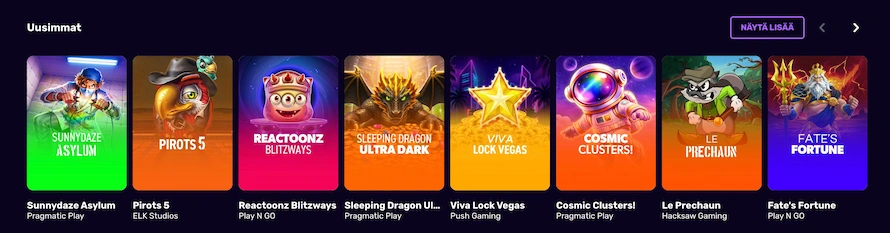 Muhkeen uusia kasinopelejä ovat muun muassa Reactoonz Blitzways ja Viva Lock Vegas