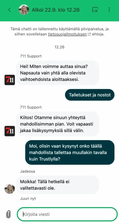 711 Casinon asiakastuki chatin kautta