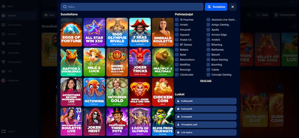 lunaloots casino pelisuodattimet