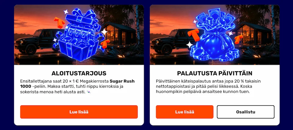 Tuhti tarjoaa aloitusbonuksen ja päivittäisen cashbackin
