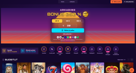Arkadino Casinon etusivu ja Pay N Play