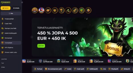 Drakaris Casinon etusivu ja ominaisuuksia