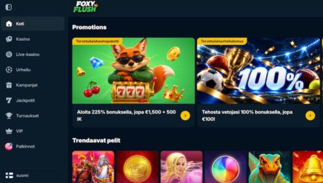 Foxy Flush Casinon etusivu ja valikko