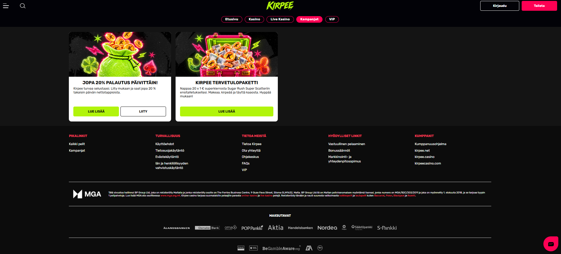 kirpee casino kampanjat ja bonukset